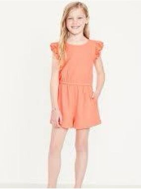 Old Navy Melon Shock Neon Short-Sleeve Ruffle Textured Romper (Girls Size 8)